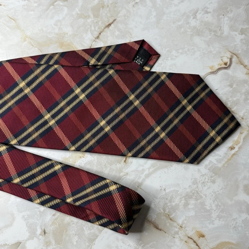 NWOT Jos. A. Bank‎ Men's Silk Necktie Red Blue Yellow Plaid 3 7/8